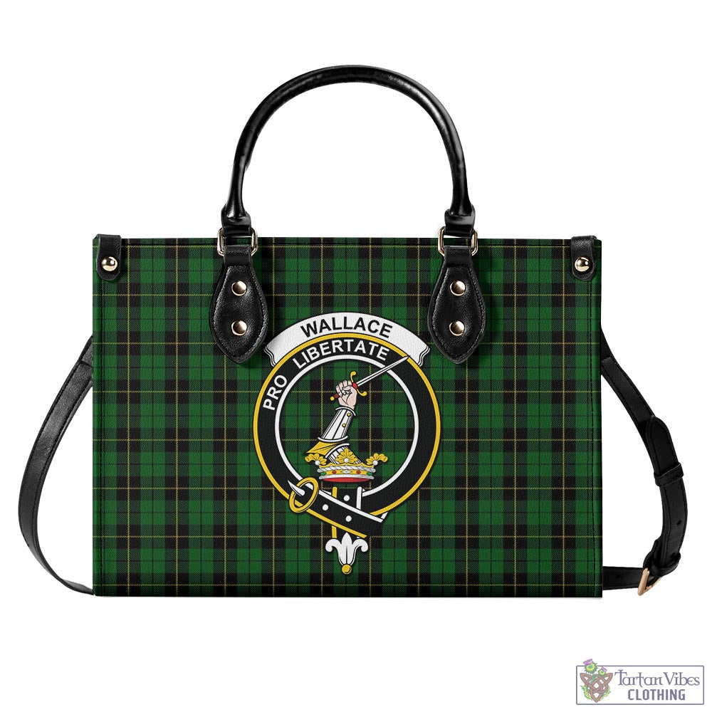 Tartan Vibes Clothing Wallace Hunting Tartan Luxury Leather Handbags with Family Crest