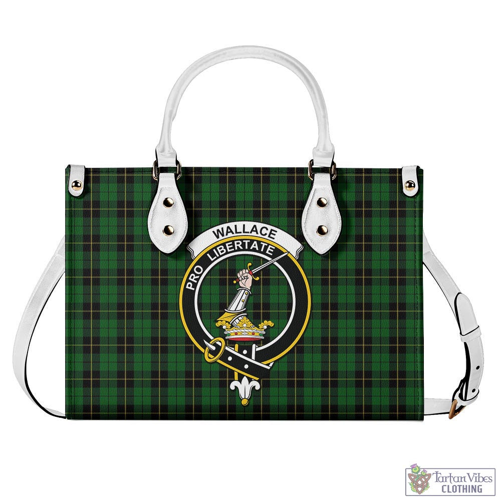 Tartan Vibes Clothing Wallace Hunting Tartan Luxury Leather Handbags with Family Crest