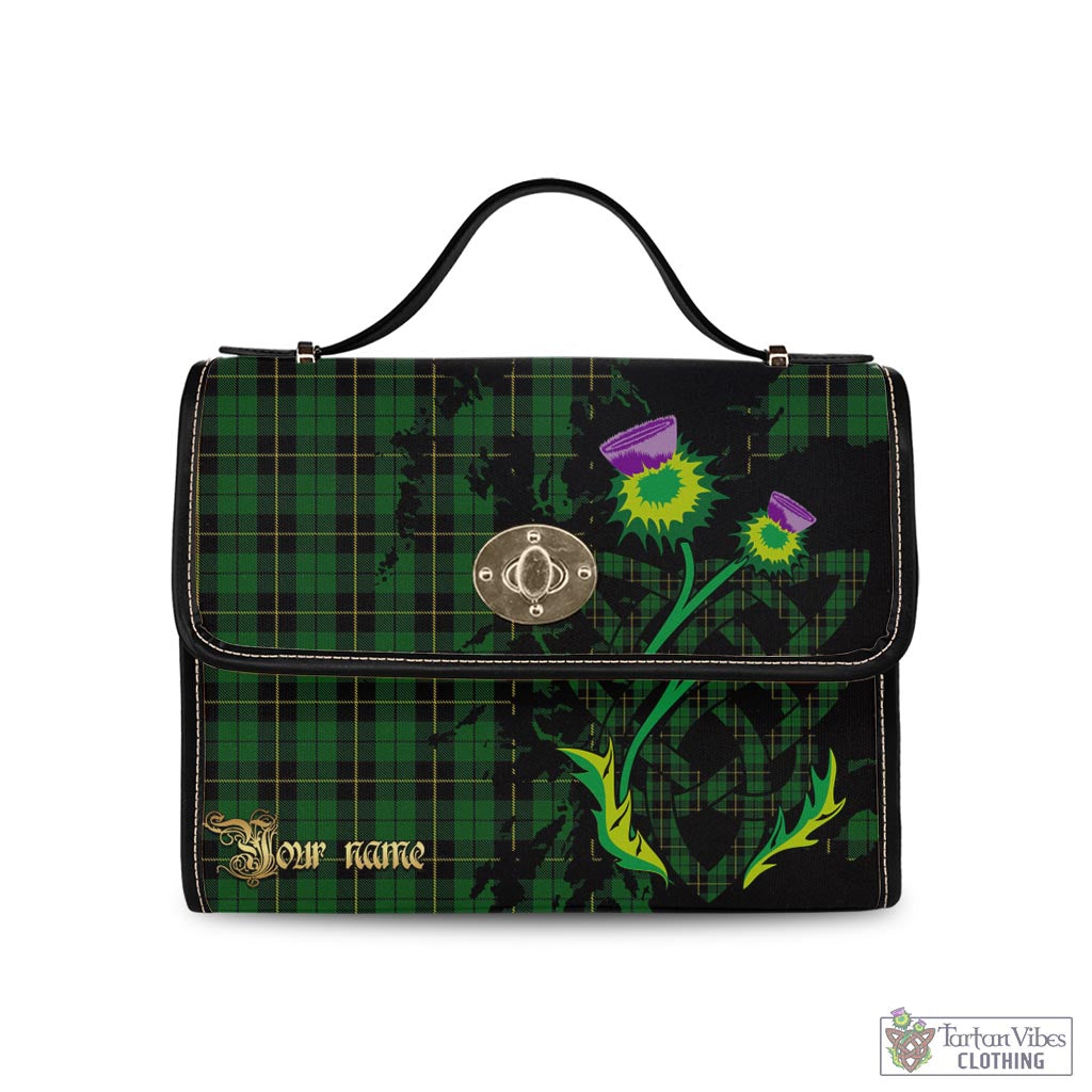 Tartan Vibes Clothing Wallace Hunting Tartan Waterproof Canvas Bag with Scotland Map and Thistle Celtic Accents