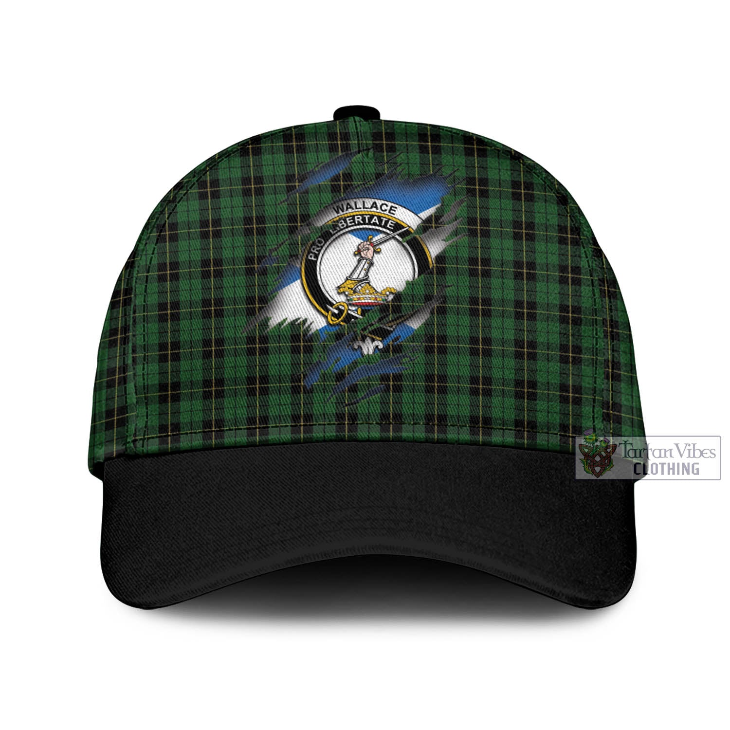 Tartan Vibes Clothing Wallace Hunting Tartan Classic Cap with Family Crest In Me Style