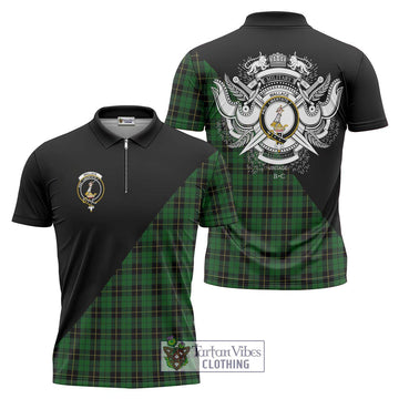 Wallace Hunting Tartan Zipper Polo Shirt with Family Crest and Military Logo Style