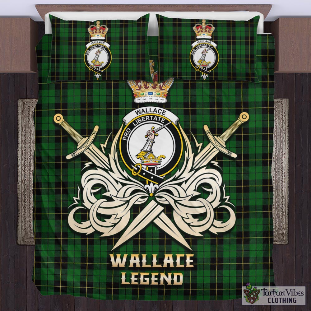 Tartan Vibes Clothing Wallace Hunting Tartan Bedding Set with Clan Crest and the Golden Sword of Courageous Legacy