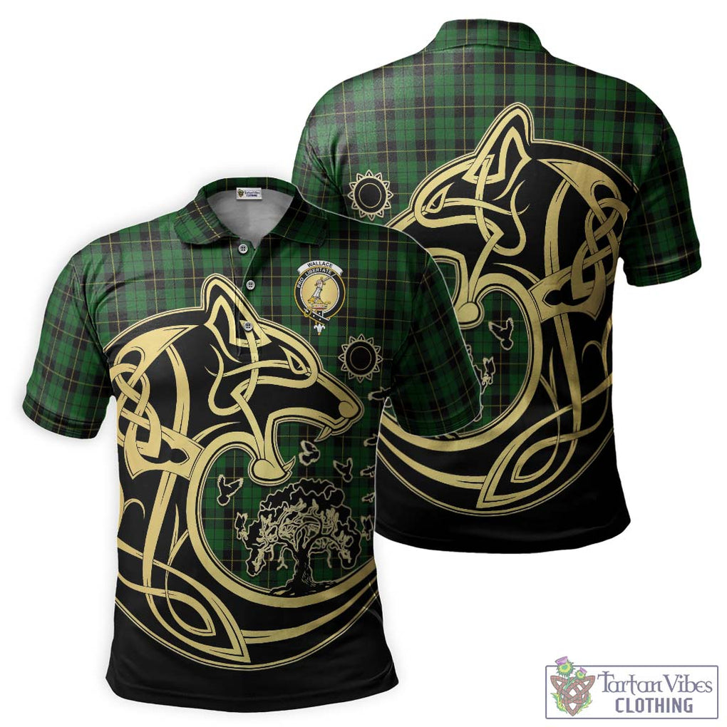 Wallace Hunting Tartan Polo Shirt with Family Crest Celtic Wolf Style Kid - Tartanvibesclothing Shop