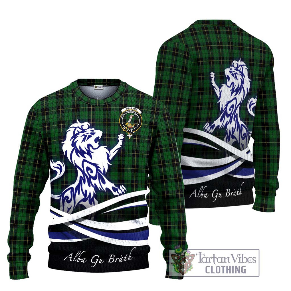 Wallace Hunting Tartan Knitted Sweater with Alba Gu Brath Regal Lion Emblem Unisex - Tartanvibesclothing Shop