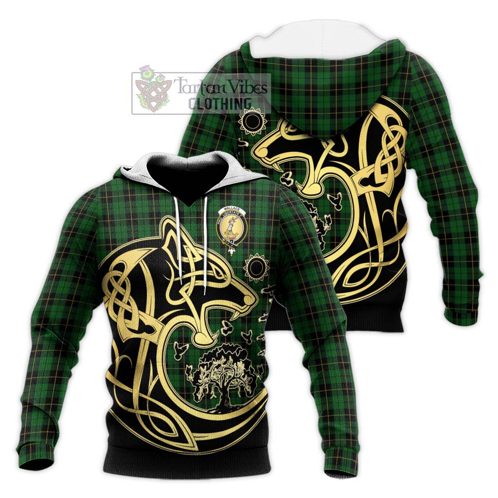 Wallace Hunting Tartan Knitted Hoodie with Family Crest Celtic Wolf Style Unisex Knitted Pullover Hoodie - Tartan Vibes Clothing