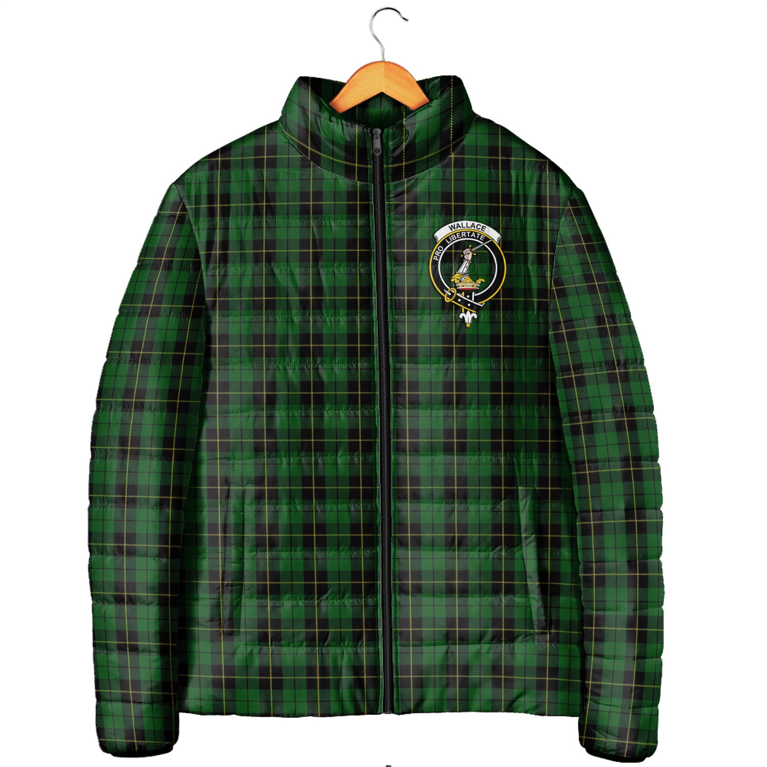 Wallace Hunting Tartan Padded Jacket with Family Crest Men's Padded Jacket - Tartan Vibes Clothing