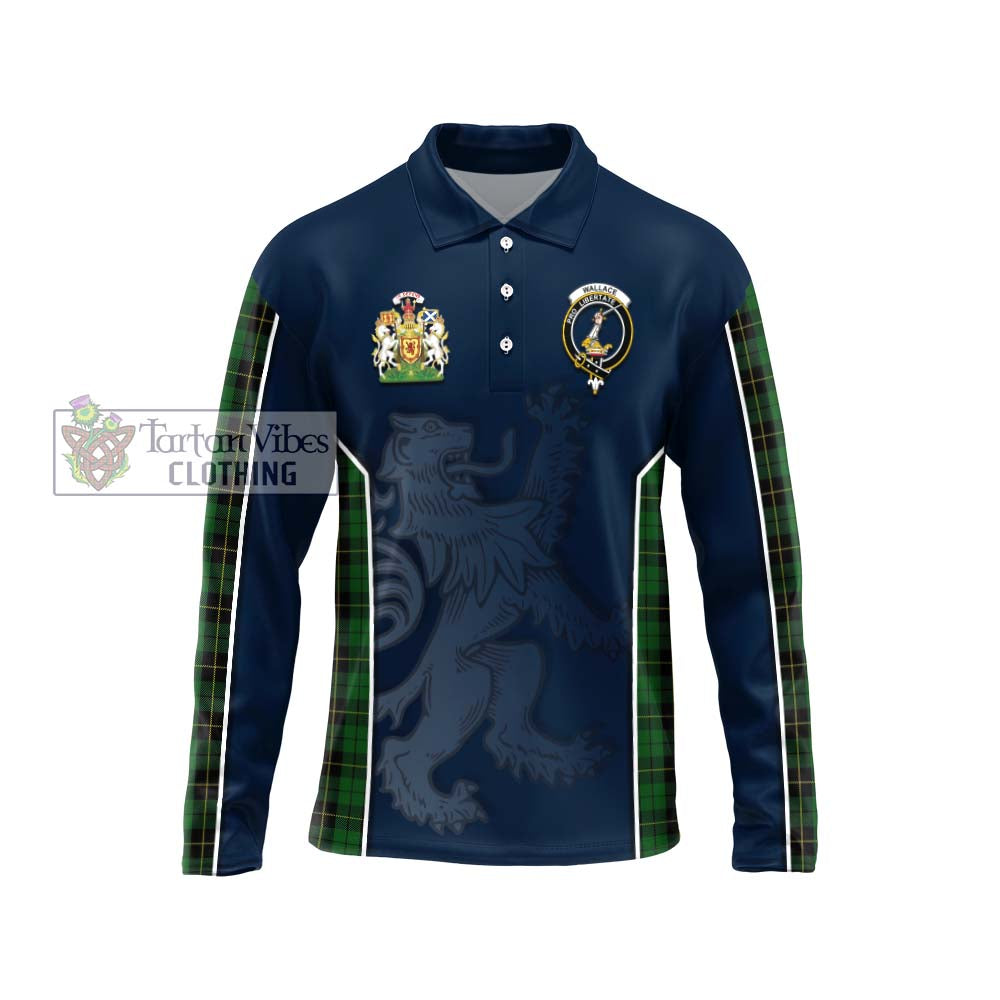 Wallace Hunting Tartan Long Sleeve Polo Shirt with Family Crest and Lion Rampant Vibes Sport Style Unisex - Tartan Vibes Clothing