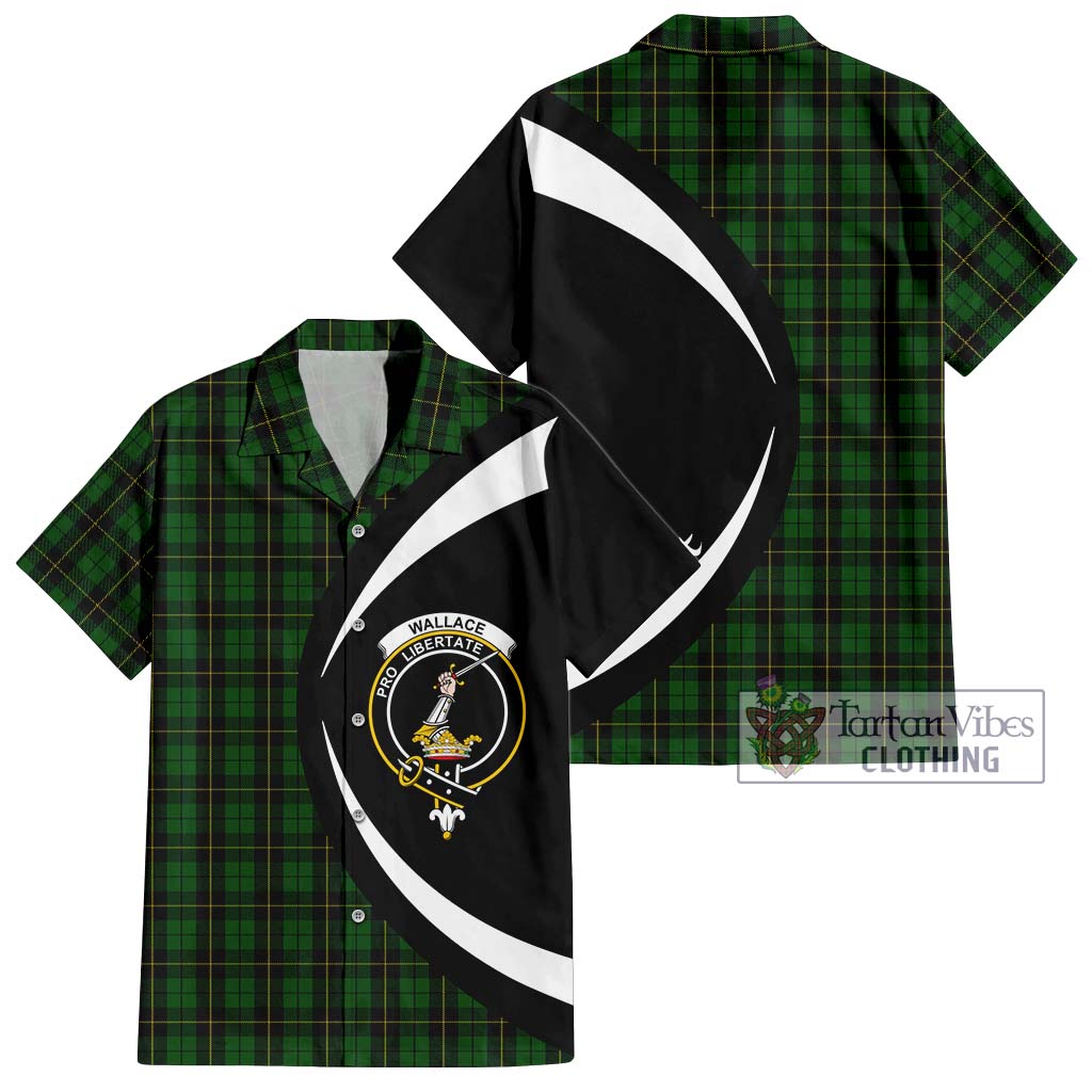 Tartan Vibes Clothing Wallace Hunting Tartan Short Sleeve Button Up with Family Crest Circle Style