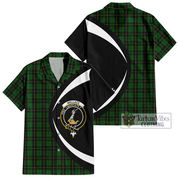 Wallace Hunting Tartan Short Sleeve Button Up with Family Crest Circle Style