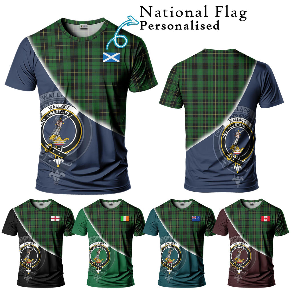 Wallace Hunting Tartan T-Shirt with Personalised National Flag and Family Crest Half Style Kid's Shirt - Tartanvibesclothing Shop