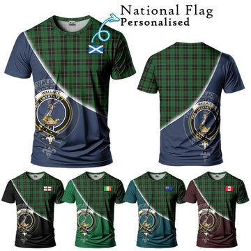 Wallace Hunting Tartan T-Shirt with Personalised National Flag and Family Crest Half Style