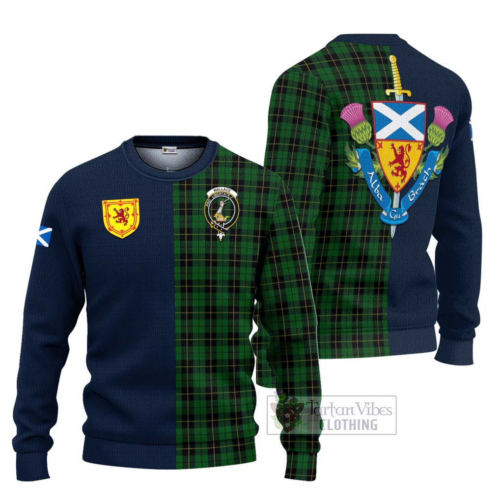 Tartan Vibes Clothing Wallace Hunting Tartan Knitted Sweater with Scottish Lion Royal Arm Half Style