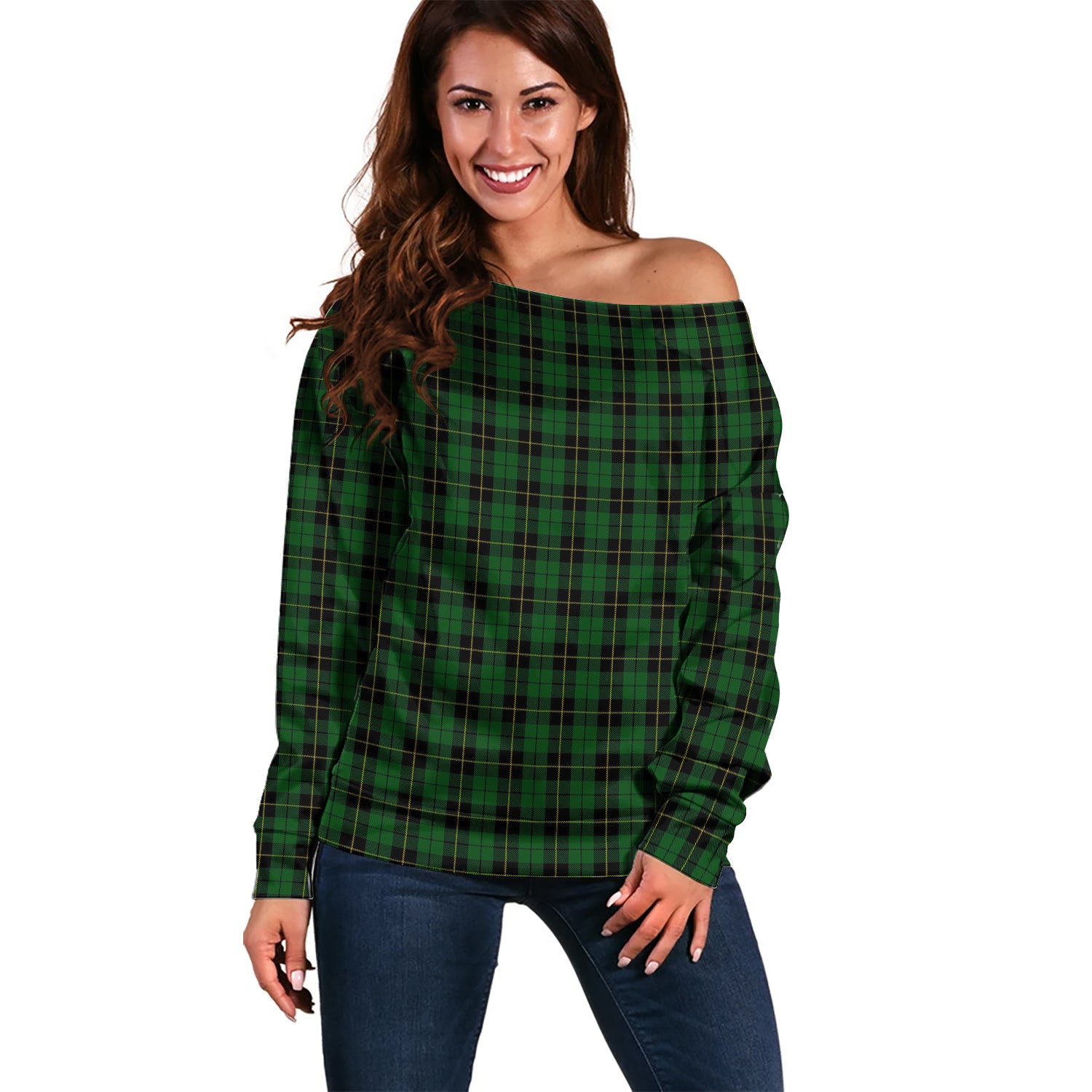 Wallace Hunting Tartan Off Shoulder Women Sweater Women - Tartanvibesclothing Shop