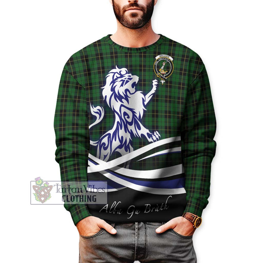 Wallace Hunting Tartan Sweatshirt with Alba Gu Brath Regal Lion Emblem Unisex - Tartanvibesclothing Shop