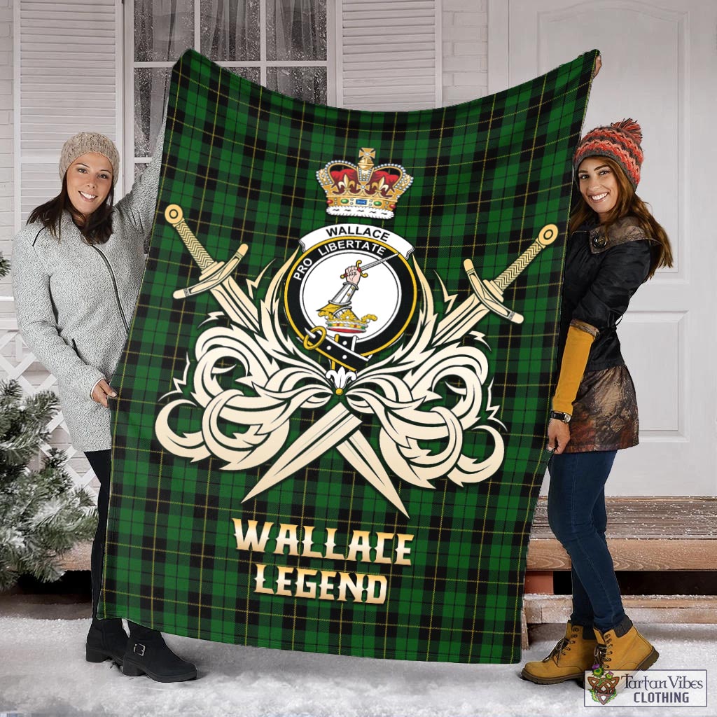 Tartan Vibes Clothing Wallace Hunting Tartan Blanket with Clan Crest and the Golden Sword of Courageous Legacy