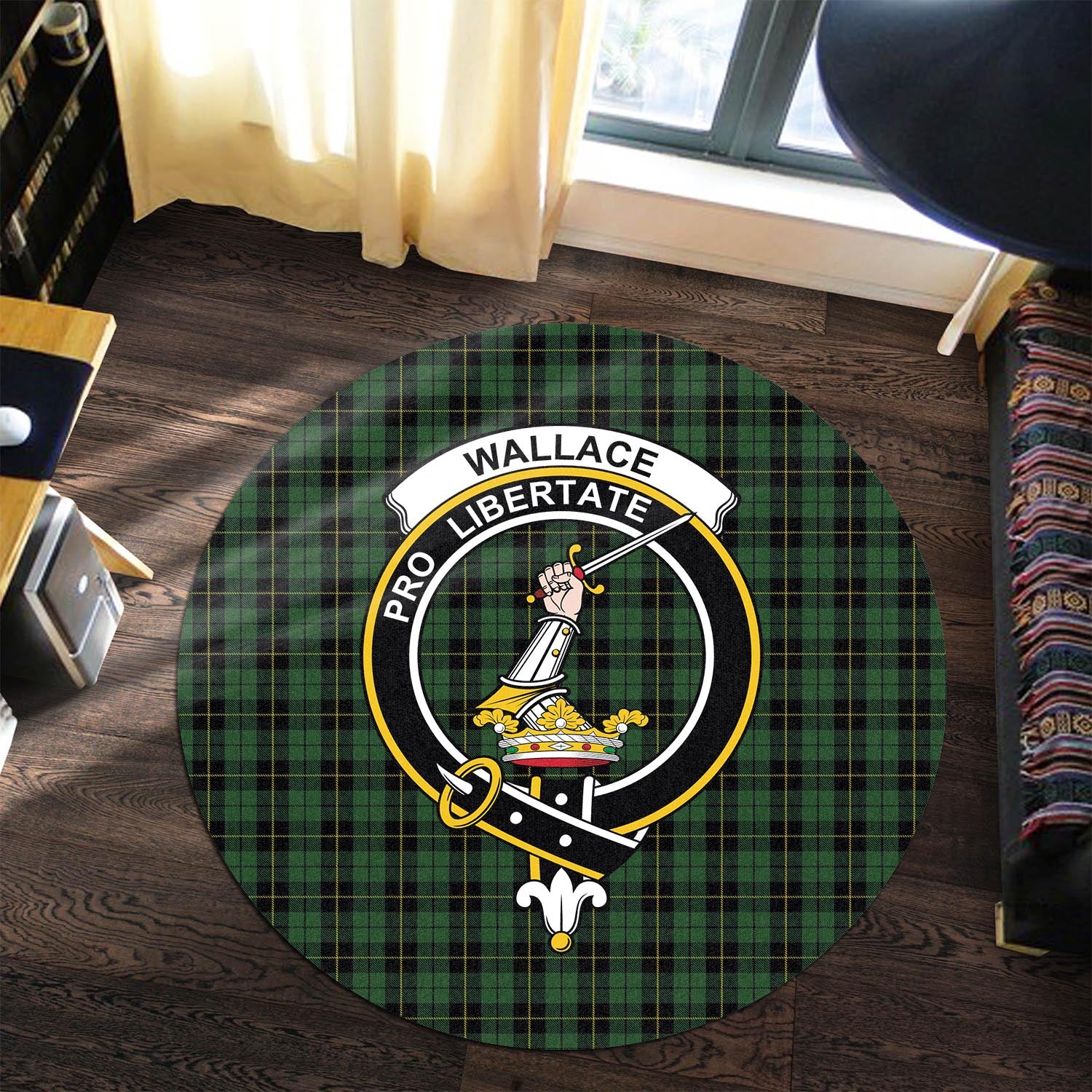 wallace-hunting-tartan-round-rug-with-family-crest