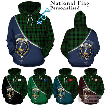 Wallace Hunting Tartan Hoodie with Personalised National Flag and Family Crest Half Style