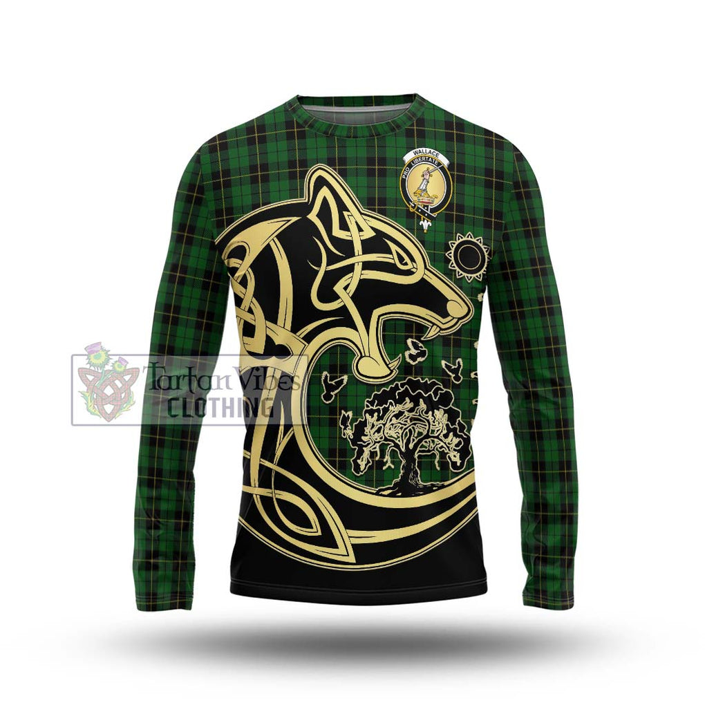 Wallace Hunting Tartan Long Sleeve T-Shirt with Family Crest Celtic Wolf Style Unisex - Tartan Vibes Clothing