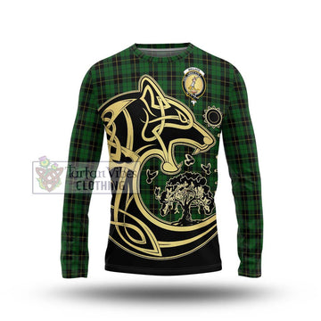 Wallace Hunting Tartan Long Sleeve T-Shirt with Family Crest Celtic Wolf Style