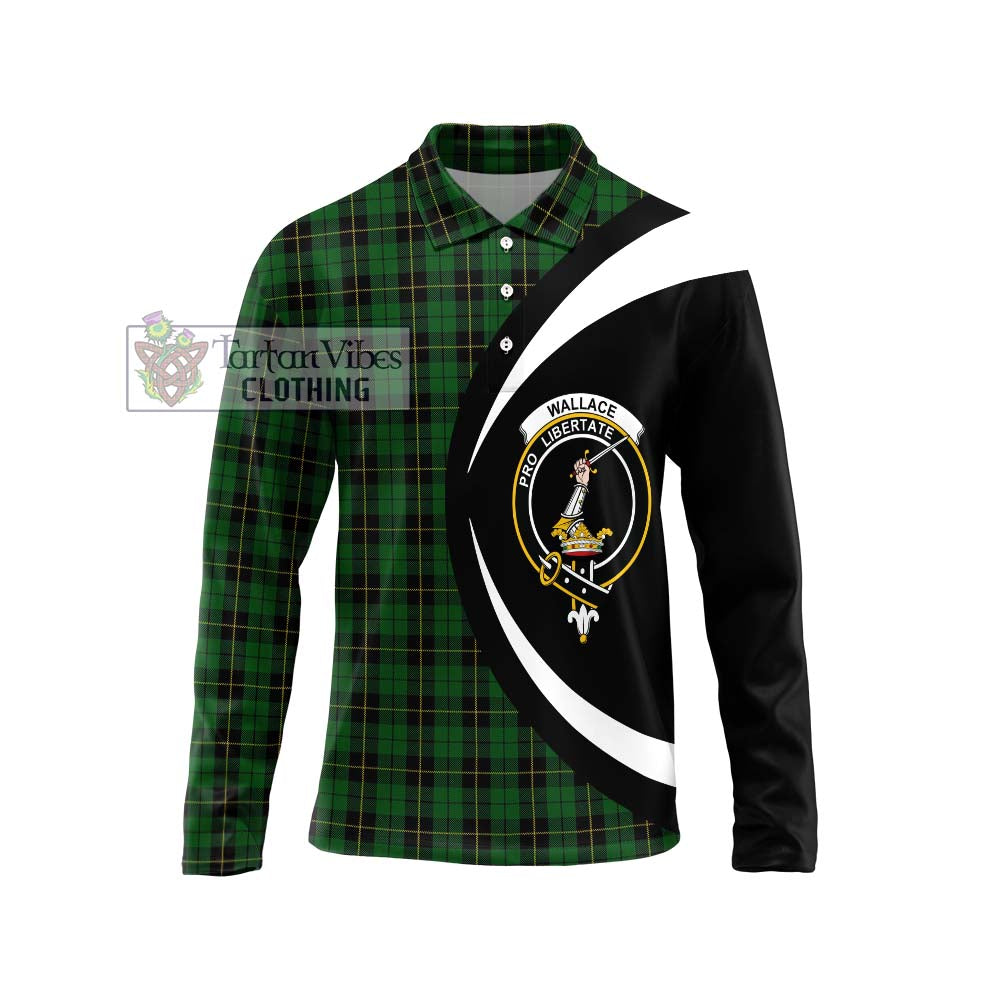 Wallace Hunting Tartan Long Sleeve Polo Shirt with Family Crest Circle Style Unisex - Tartan Vibes Clothing