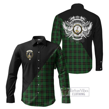 Wallace Hunting Tartan Long Sleeve Button Shirt with Family Crest and Military Logo Style