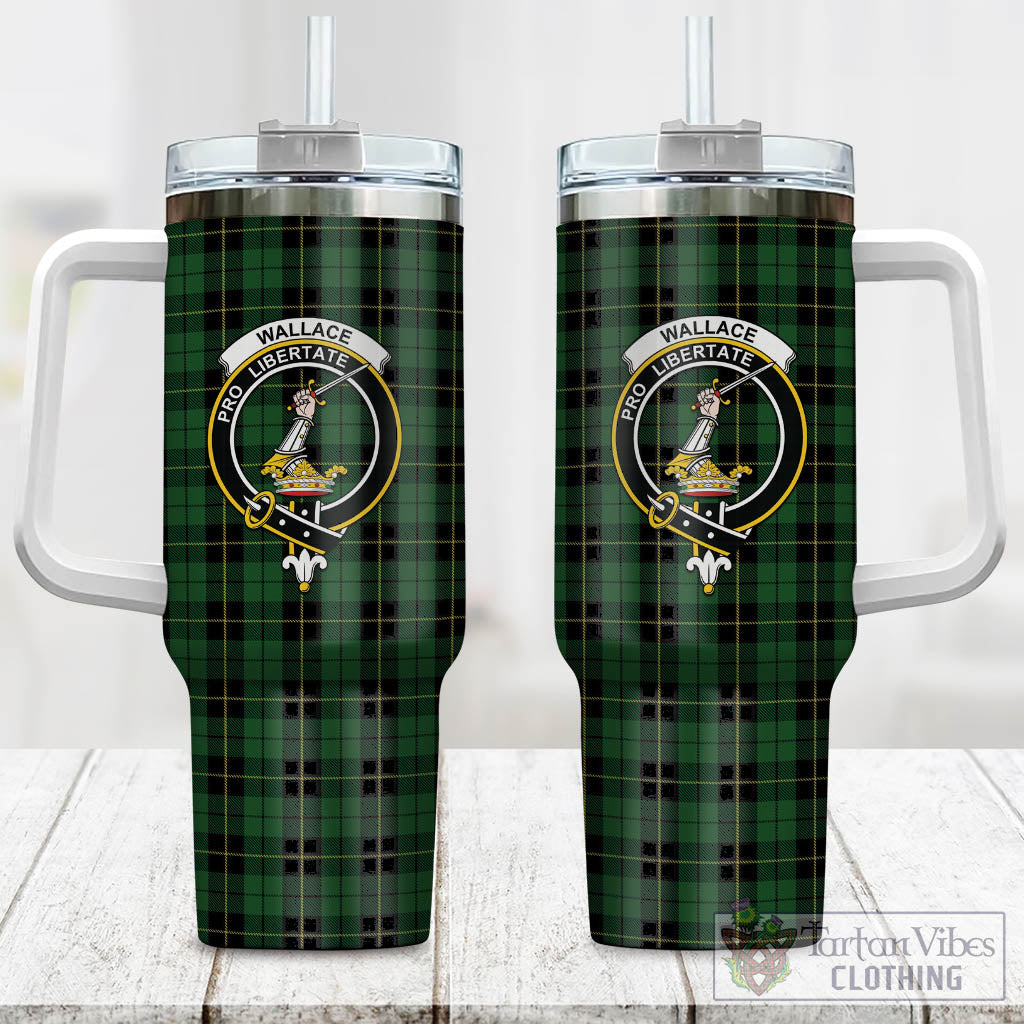 Tartan Vibes Clothing Wallace Hunting Tartan and Family Crest Tumbler with Handle