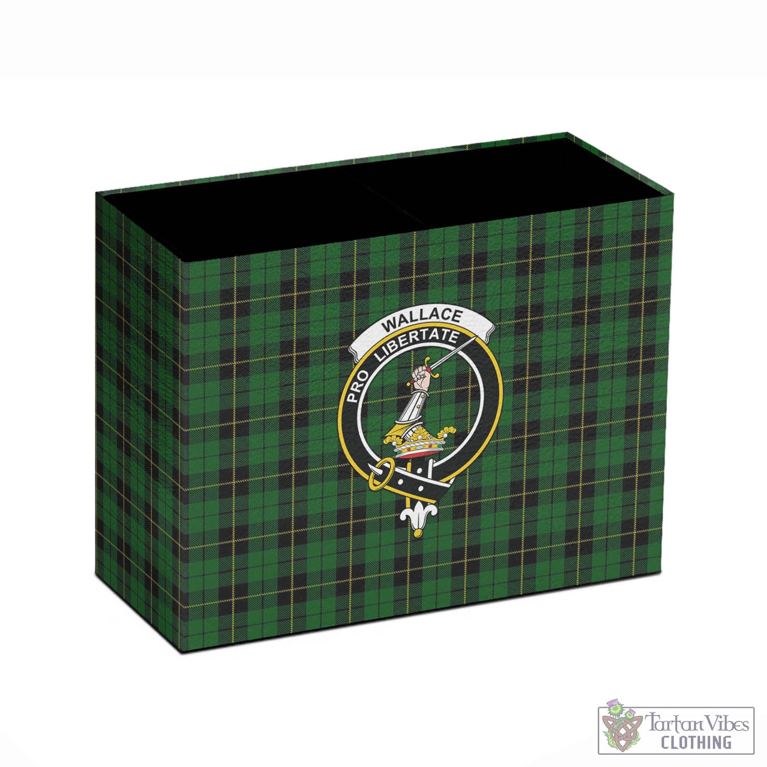 Tartan Vibes Clothing Wallace Hunting Tartan Pen Holder with Family Crest