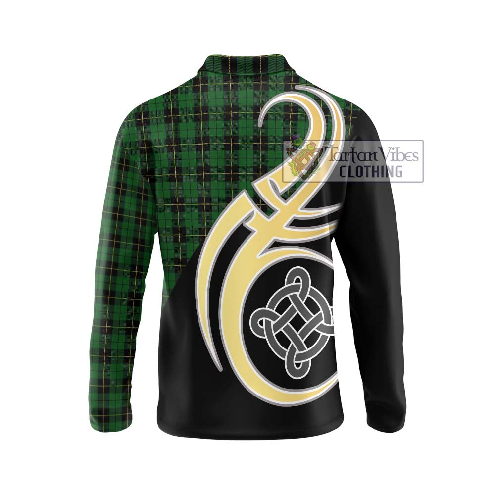 Wallace Hunting Tartan Long Sleeve Polo Shirt with Family Crest and Celtic Symbol Style - Tartan Vibes Clothing