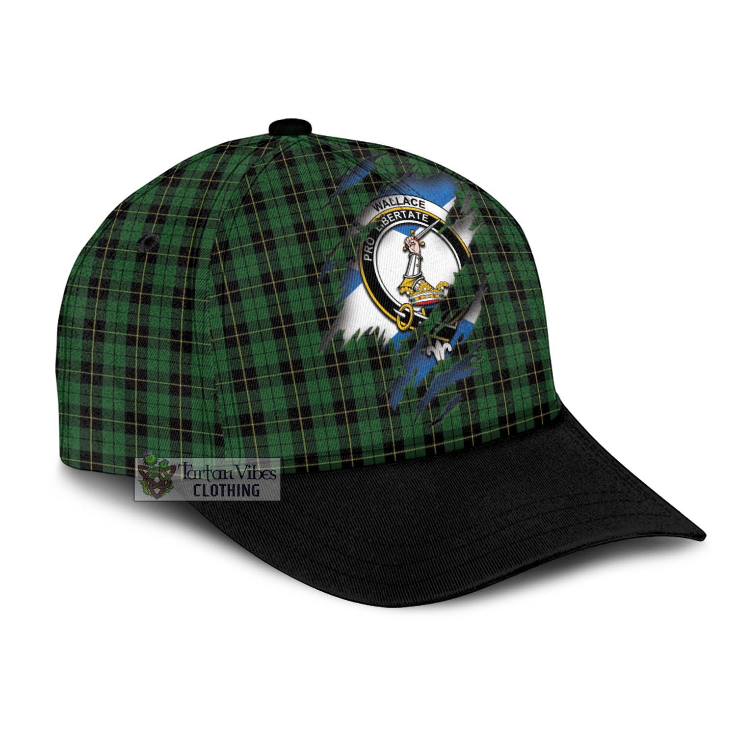 Tartan Vibes Clothing Wallace Hunting Tartan Classic Cap with Family Crest In Me Style