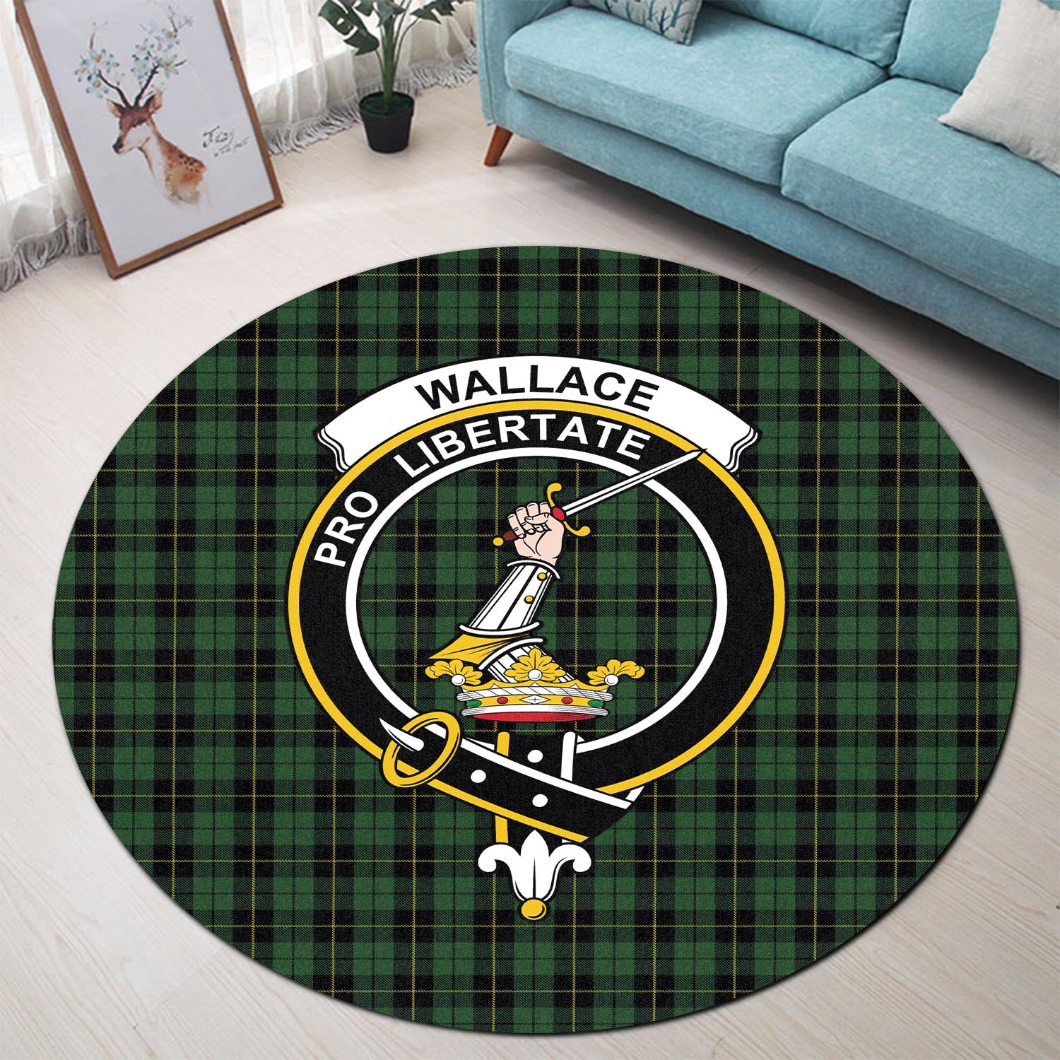 wallace-hunting-tartan-round-rug-with-family-crest