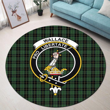 Wallace Hunting Tartan Round Rug with Family Crest