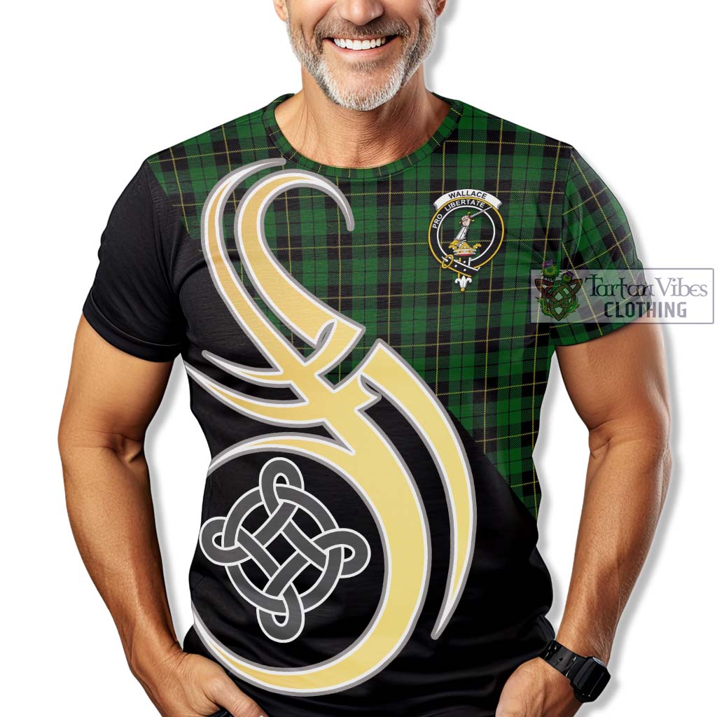 Tartan Vibes Clothing Wallace Hunting Tartan T-Shirt with Family Crest and Celtic Symbol Style