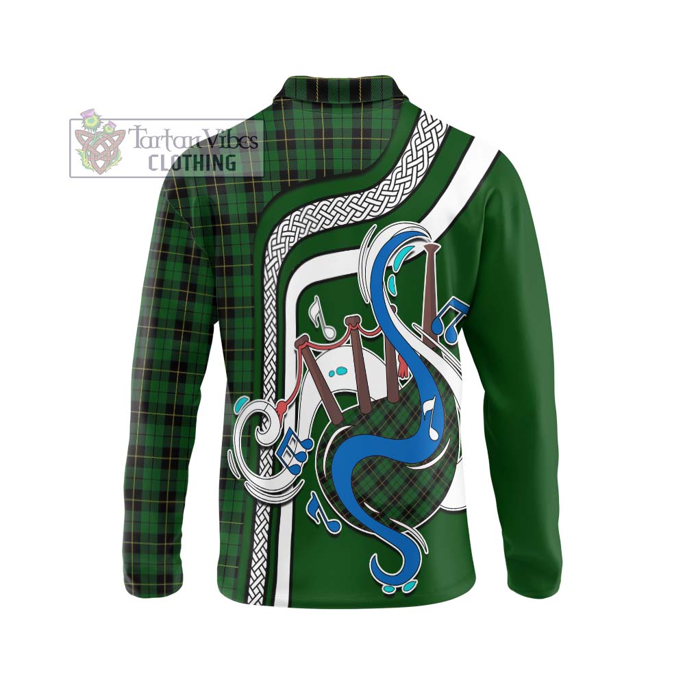 Tartan Vibes Clothing Wallace Hunting Tartan Long Sleeve Polo Shirt with Epic Bagpipe Style