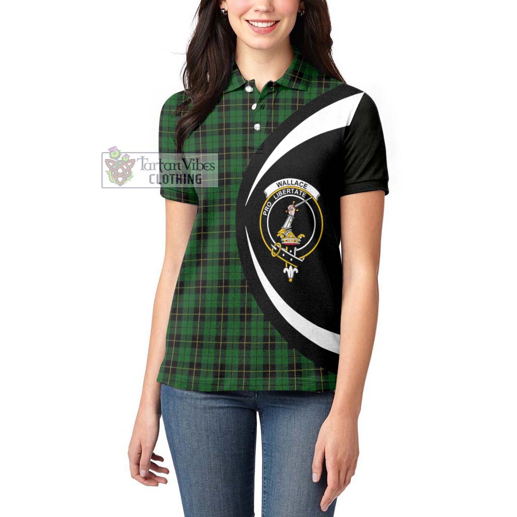 Tartan Vibes Clothing Wallace Hunting Tartan Women's Polo Shirt with Family Crest Circle Style