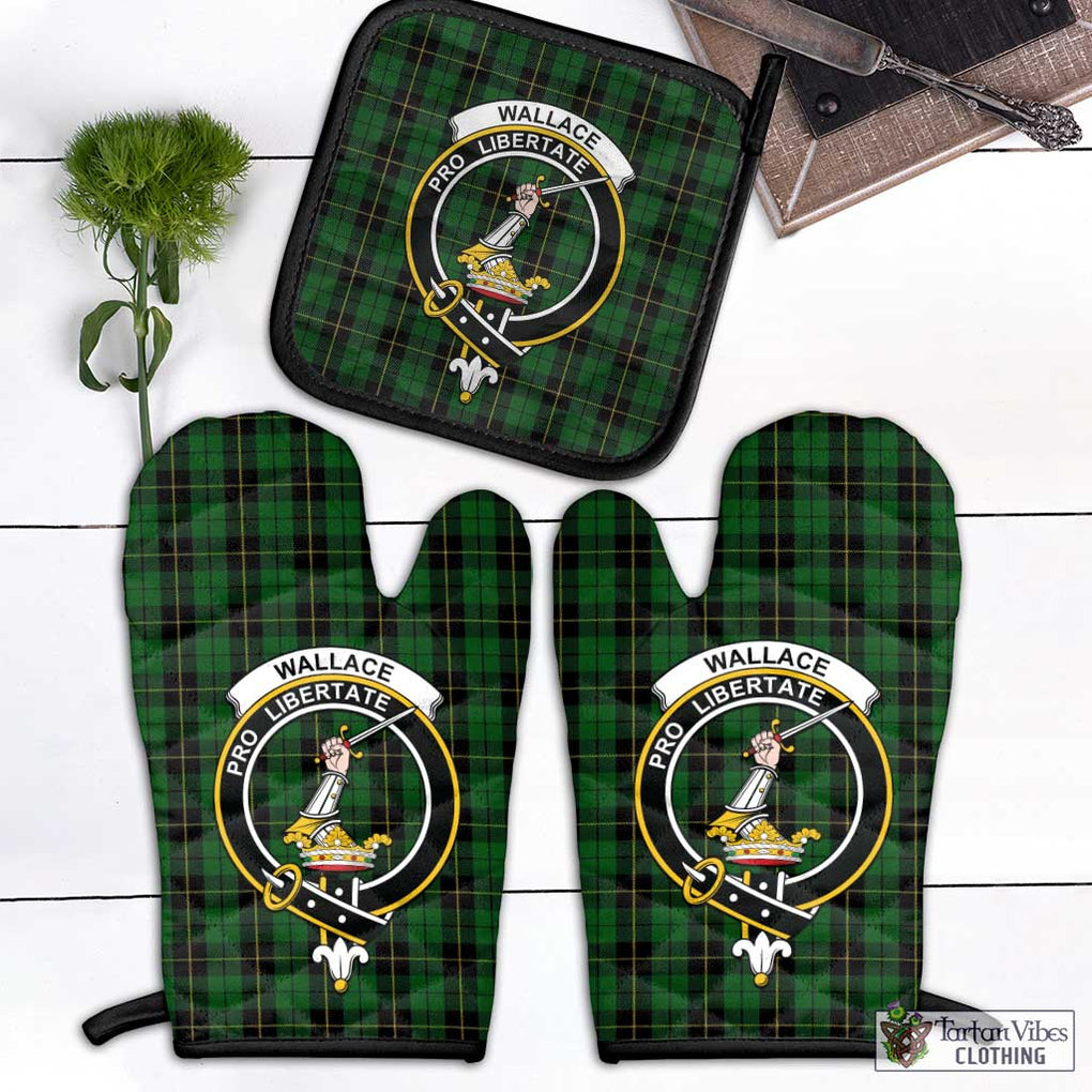 Wallace Hunting Tartan Combo Oven Mitt & Pot-Holder with Family Crest Combo 1 Oven Mitt & 1 Pot-Holder Black - Tartan Vibes Clothing