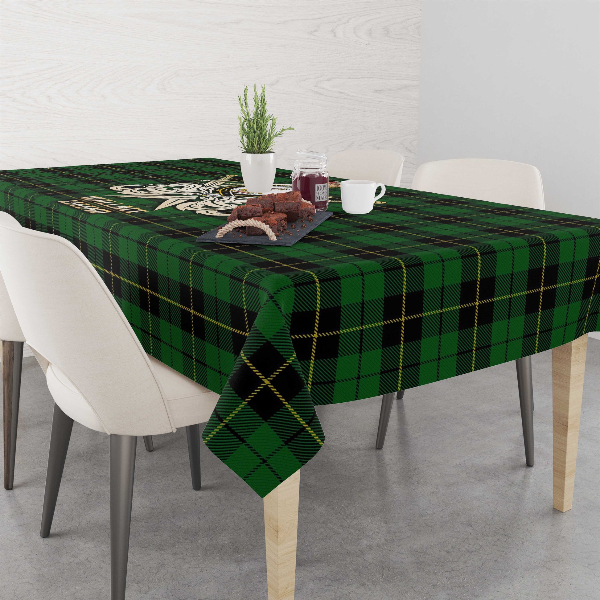 Tartan Vibes Clothing Wallace Hunting Tartan Tablecloth with Clan Crest and the Golden Sword of Courageous Legacy