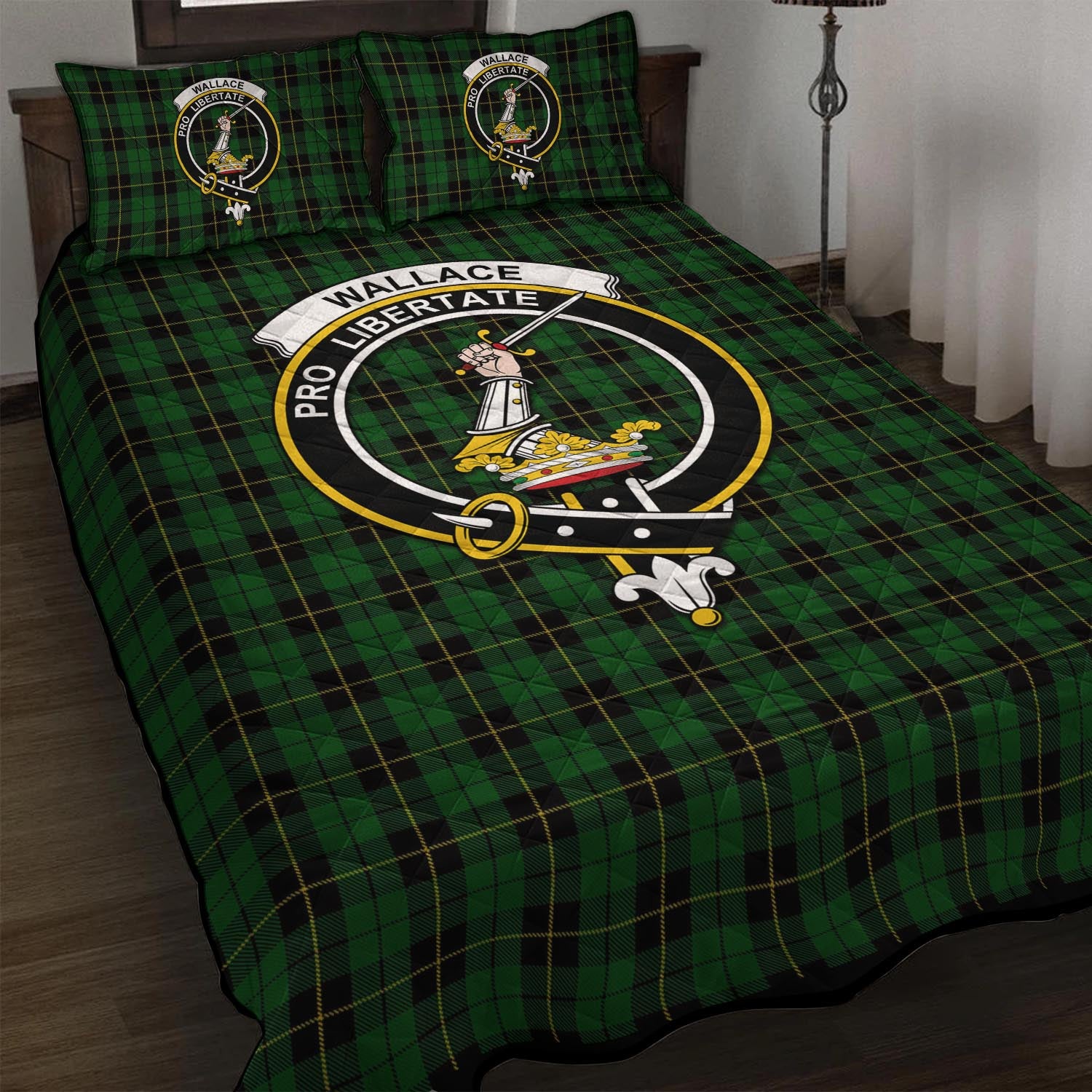 Wallace Hunting Tartan Quilt Bed Set with Family Crest - Tartan Vibes Clothing