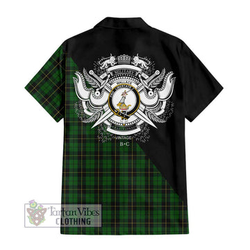 Wallace Hunting Tartan Short Sleeve Button Shirt with Family Crest and Military Logo Style