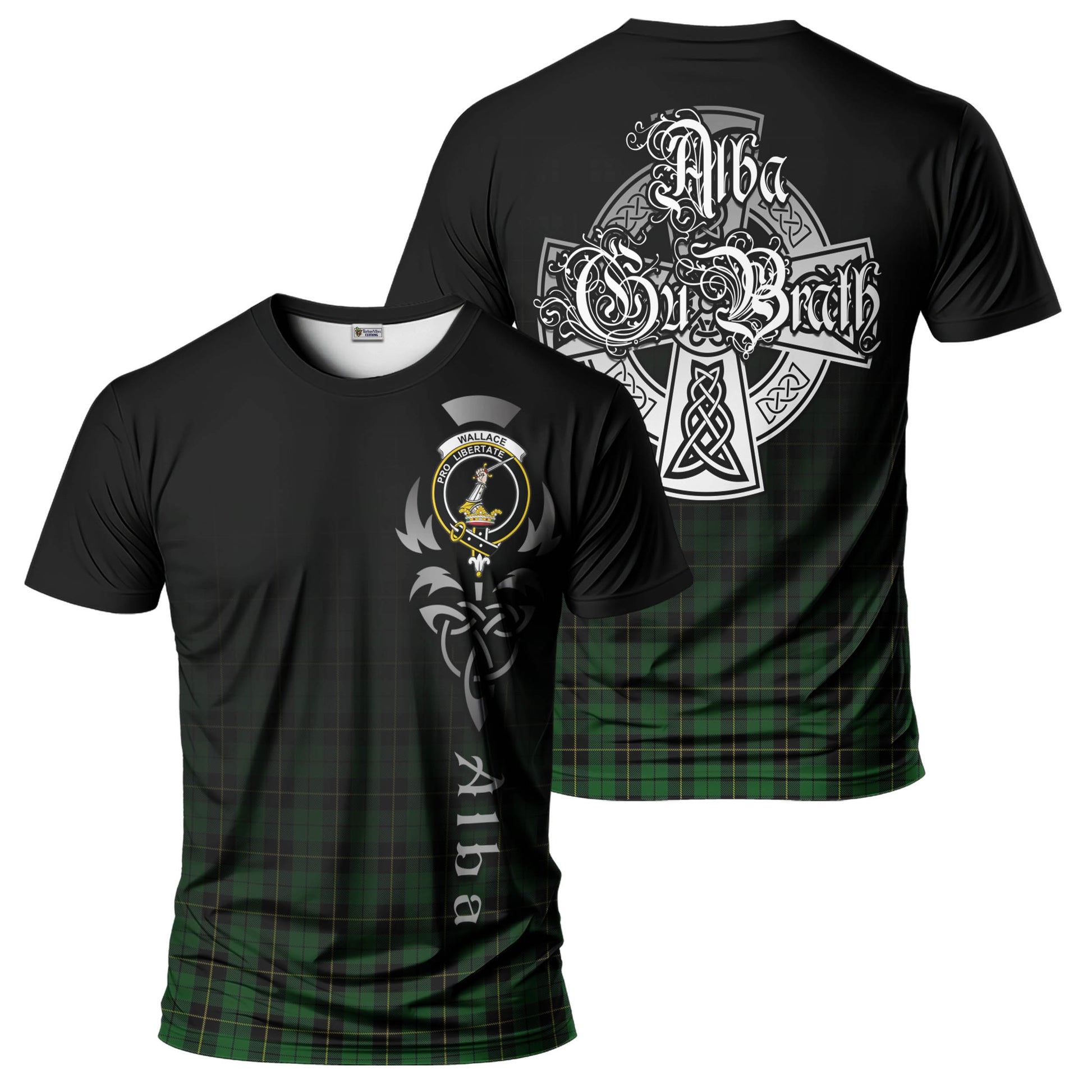 Tartan Vibes Clothing Wallace Hunting Tartan T-Shirt Featuring Alba Gu Brath Family Crest Celtic Inspired