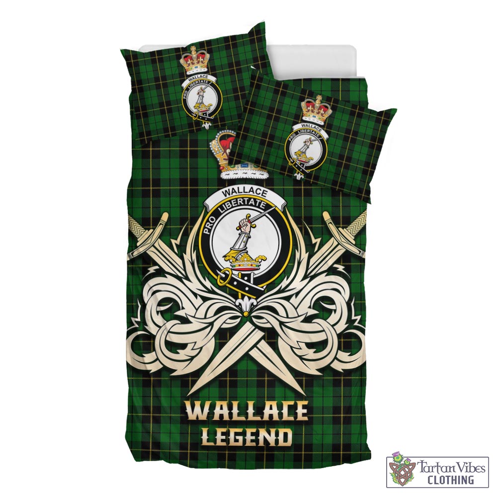 Tartan Vibes Clothing Wallace Hunting Tartan Bedding Set with Clan Crest and the Golden Sword of Courageous Legacy