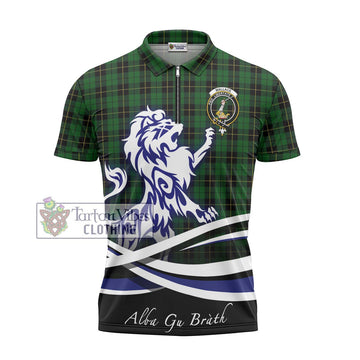 Wallace Hunting Tartan Zipper Polo Shirt with Alba Gu Brath Regal Lion Emblem