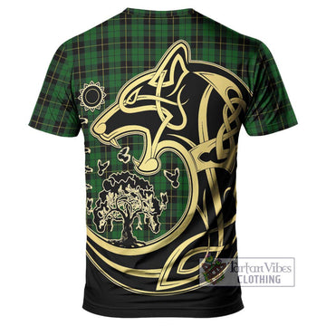 Wallace Hunting Tartan T-Shirt with Family Crest Celtic Wolf Style