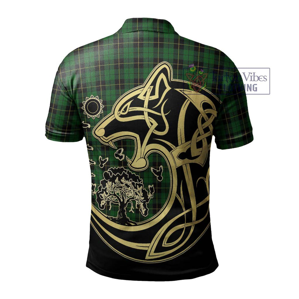 Wallace Hunting Tartan Polo Shirt with Family Crest Celtic Wolf Style - Tartanvibesclothing Shop