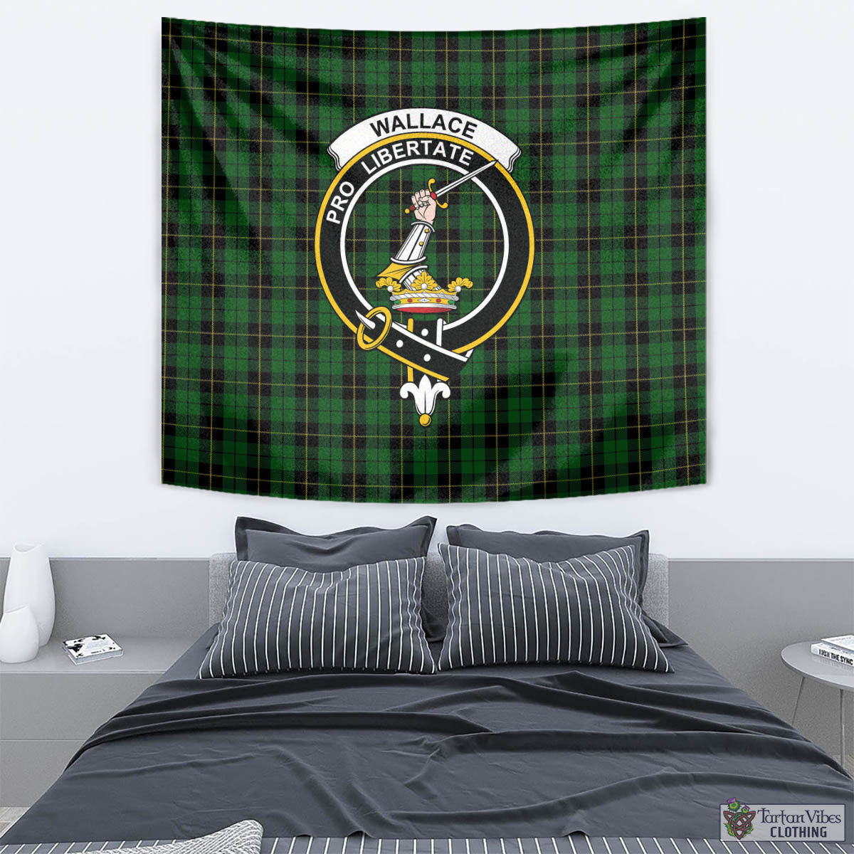 Tartan Vibes Clothing Wallace Hunting Tartan Tapestry Wall Hanging and Home Decor for Room with Family Crest