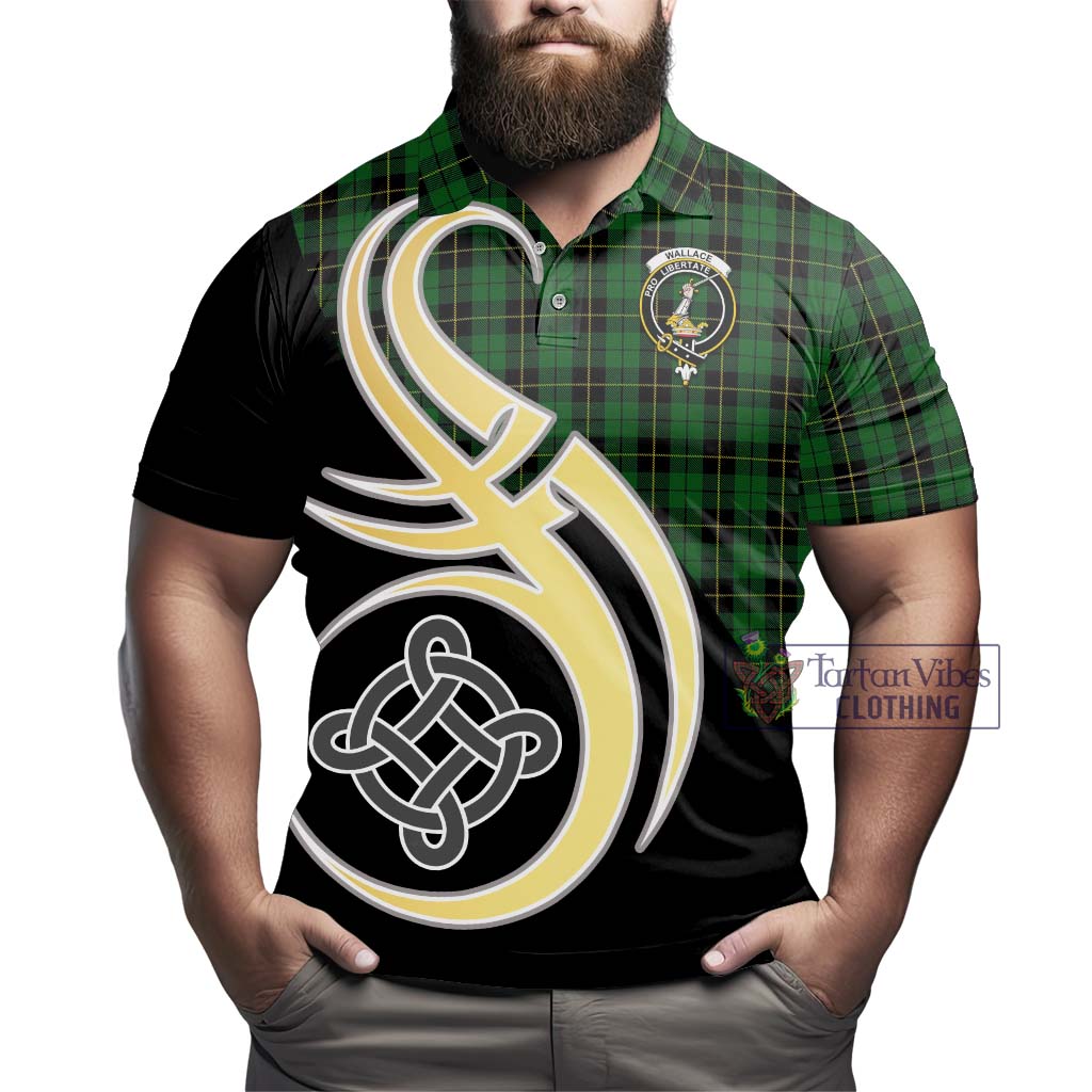 Tartan Vibes Clothing Wallace Hunting Tartan Polo Shirt with Family Crest and Celtic Symbol Style