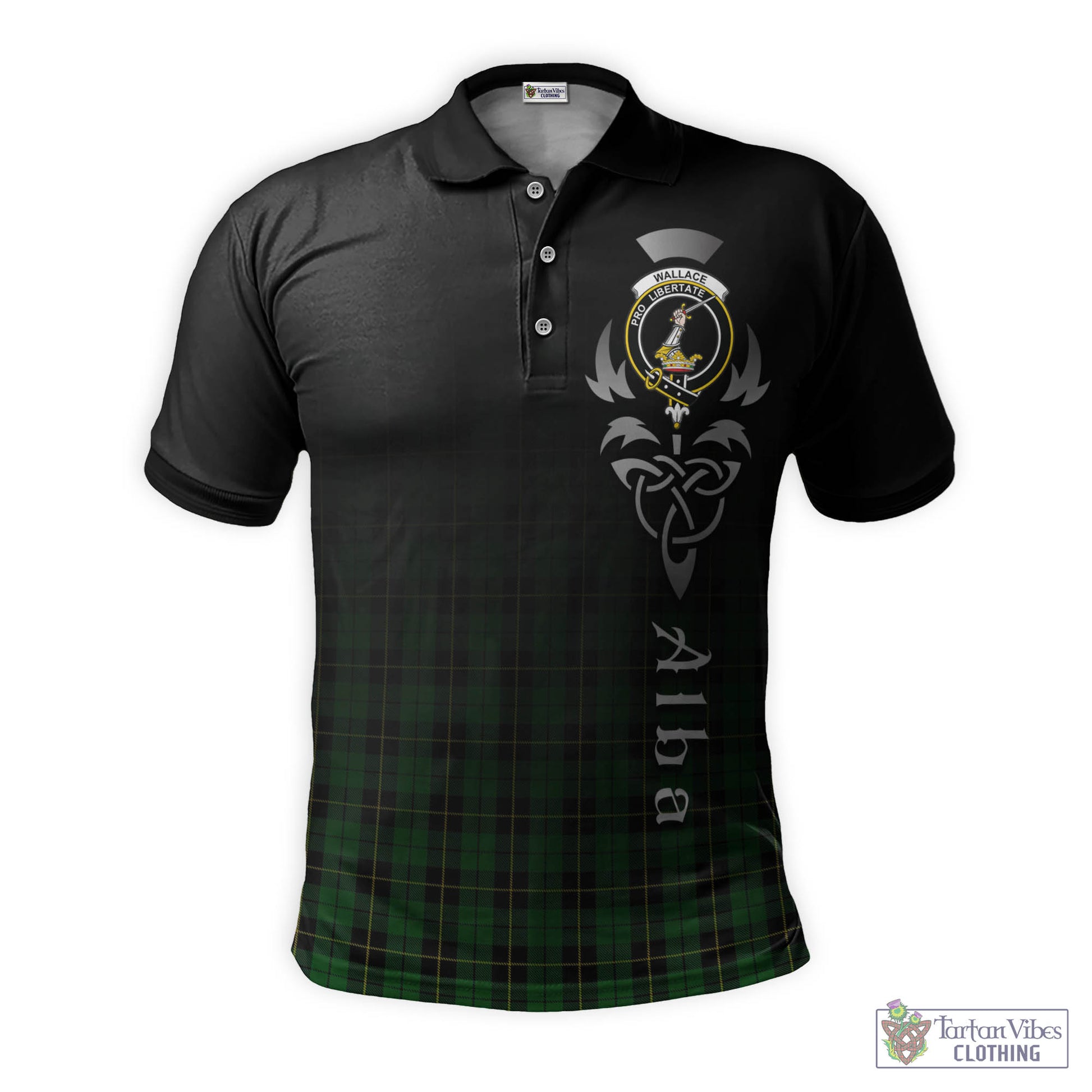 Tartan Vibes Clothing Wallace Hunting Tartan Polo Shirt Featuring Alba Gu Brath Family Crest Celtic Inspired