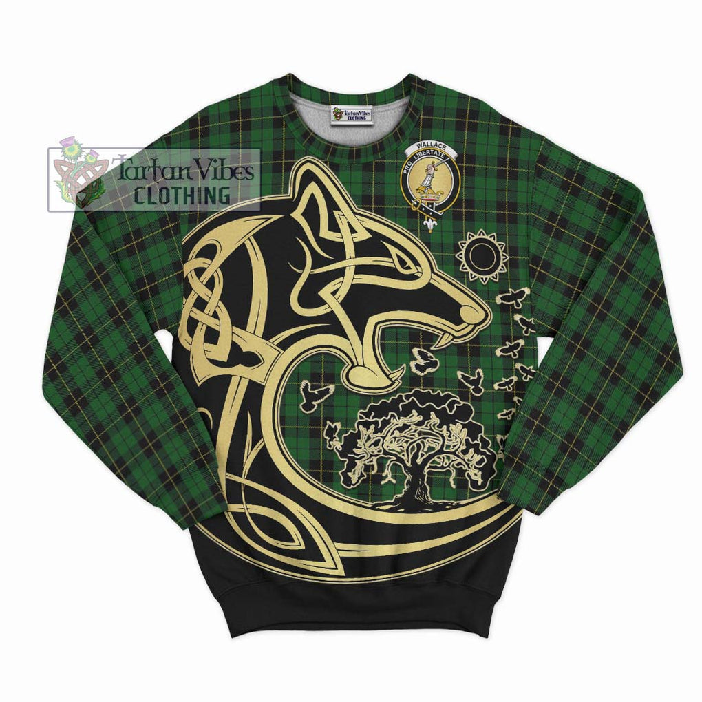 Wallace Hunting Tartan Sweatshirt with Family Crest Celtic Wolf Style - Tartan Vibes Clothing