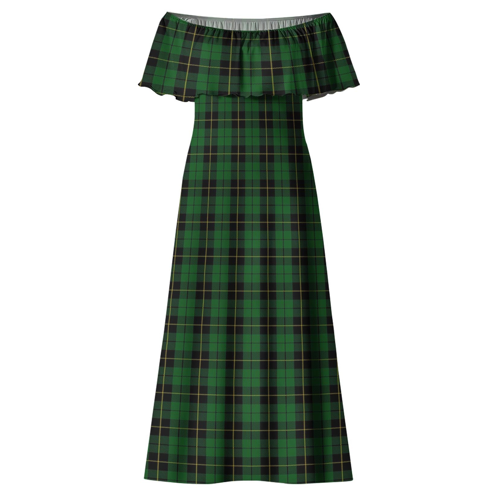 Wallace Hunting Tartan Off Shoulder Long Dress - Tartanvibesclothing