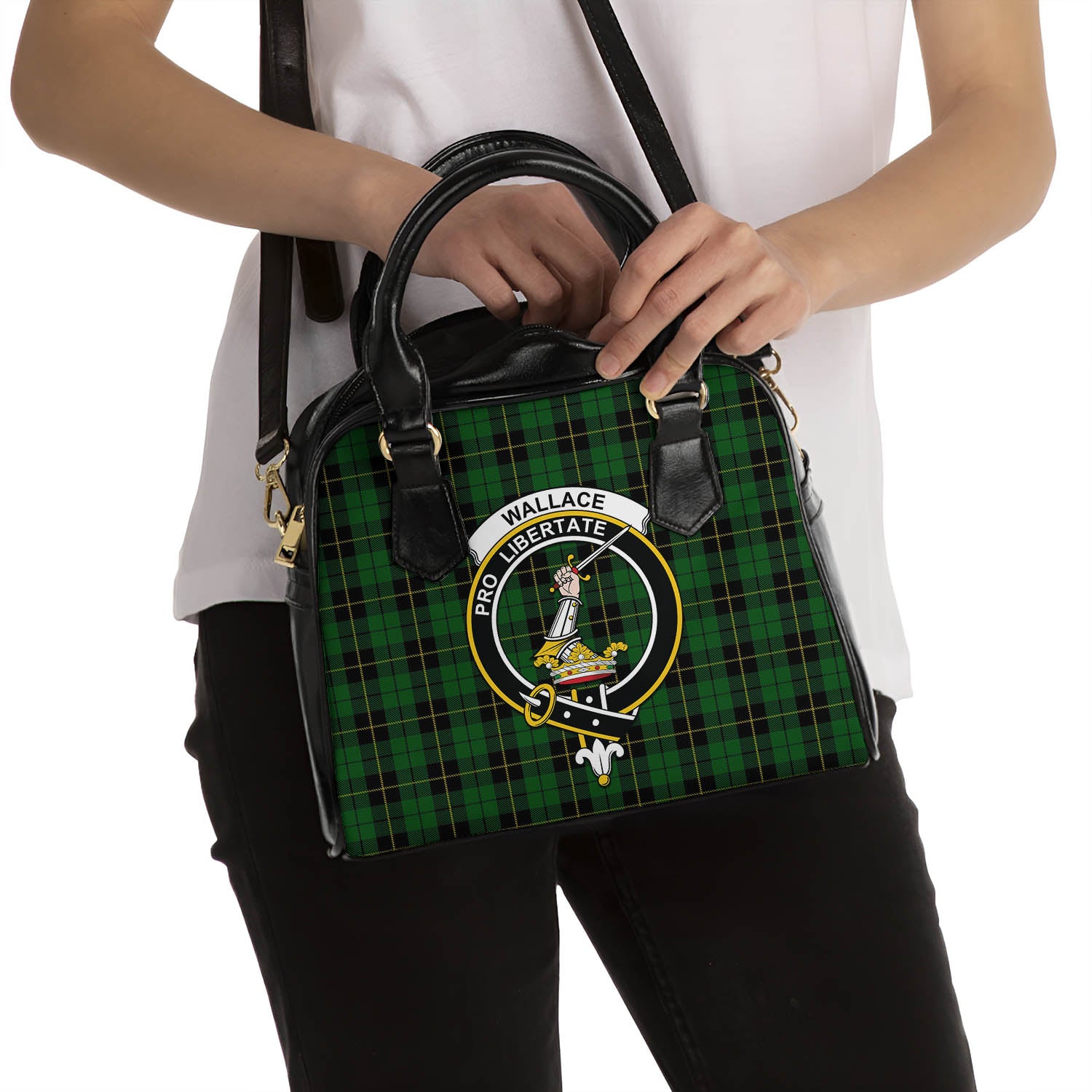 Wallace Hunting Tartan Shoulder Handbags with Family Crest - Tartanvibesclothing