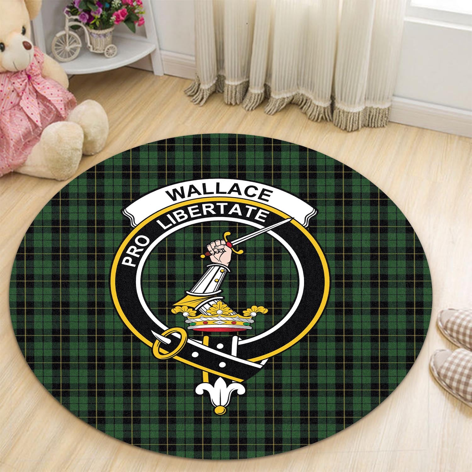 wallace-hunting-tartan-round-rug-with-family-crest